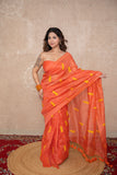 Malhar- Orange Silk Saree with leaf embroidery