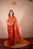 Mauli- Red Zari saree with striped pallu