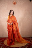 Mauli- Red Zari saree with striped pallu
