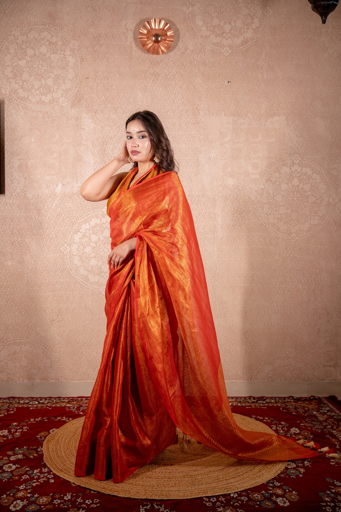 Mauli- Red Zari saree with striped pallu