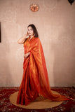 Mauli- Red Zari saree with striped pallu