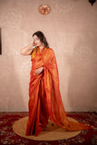 Mauli- Red Zari saree with striped pallu