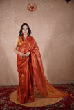 Mauli- Red Zari saree with striped pallu