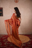 Mauli- Red Zari saree with striped pallu