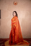 Mauli- Red Zari saree with striped pallu