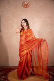 Mauli- Red Zari saree with striped pallu