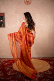 Mauli- Red Zari saree with striped pallu