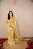 Meghrima- Yellow Striped Zari Linen Saree