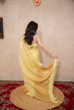Meghrima- Yellow Striped Zari Linen Saree