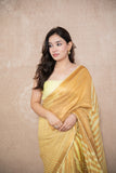 Meghrima- Yellow Striped Zari Linen Saree