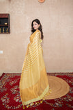 Meghrima- Yellow Striped Zari Linen Saree