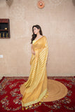 Meghrima- Yellow Striped Zari Linen Saree
