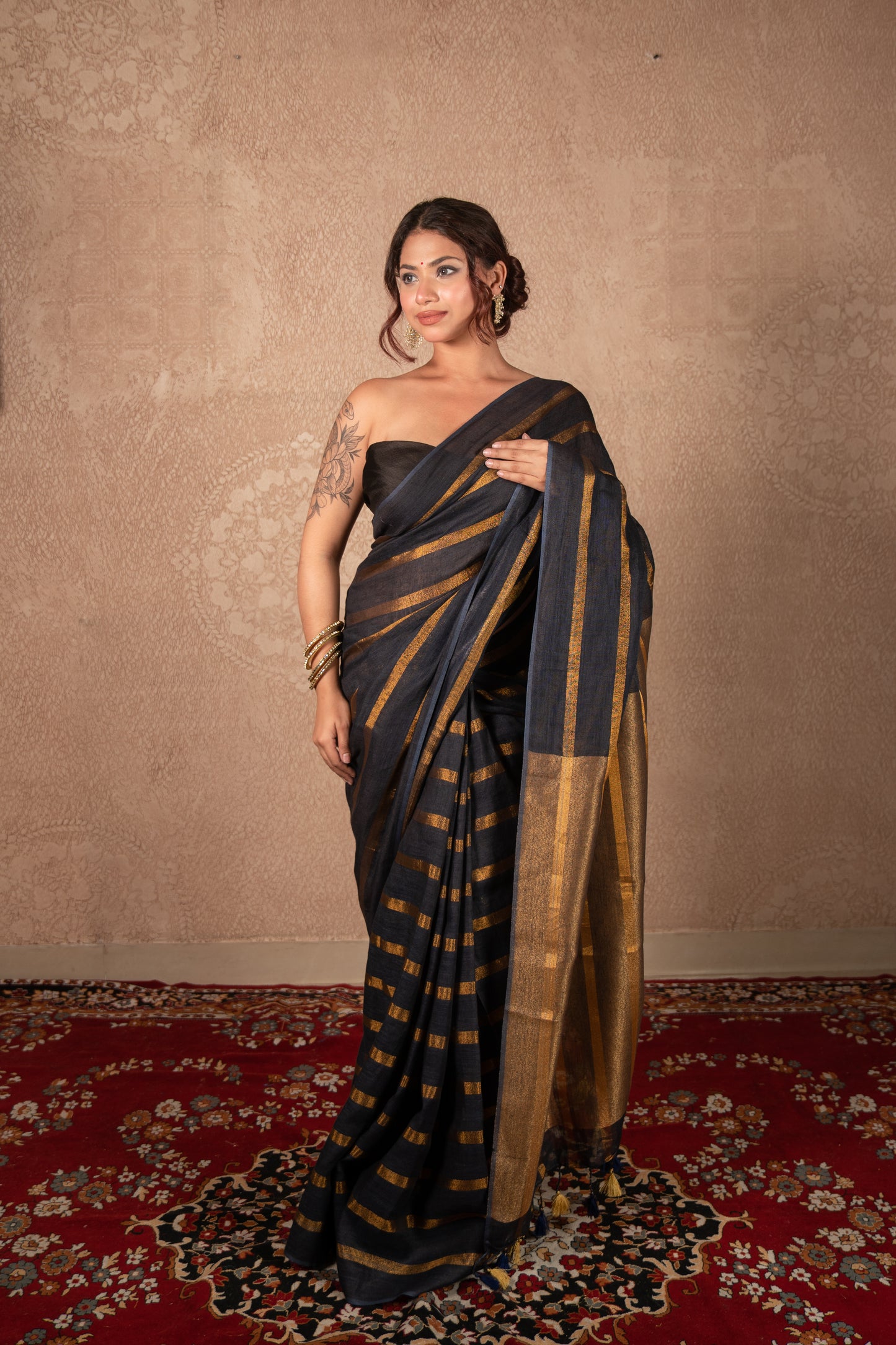 Mridula- Blue Striped Linen Saree