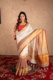 Navri- White Striped Linen Saree