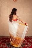 Navri- White Striped Linen Saree
