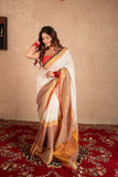 Navri- White Striped Linen Saree