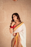 Navri- White Striped Linen Saree