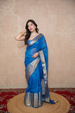 Nilaya- Blue Silk Linen Saree