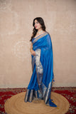 Nilaya- Blue Silk Linen Saree