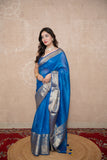 Nilaya- Blue Silk Linen Saree