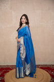Nilaya- Blue Silk Linen Saree