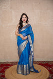 Nilaya- Blue Silk Linen Saree