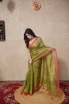 Nira- Green Zari Linen Saree