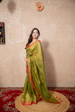 Nira- Green Zari Linen Saree