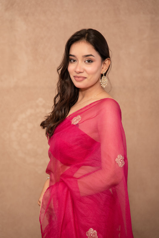 Noorani- Pink Floral Kota Silk Saree