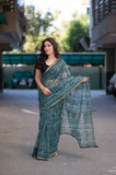 Olive Whisper - Green Dabu Kota Doria Saree