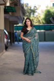Olive Whisper - Green Dabu Kota Doria Saree