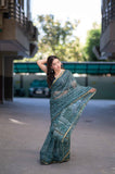 Olive Whisper - Green Dabu Kota Doria Saree