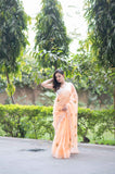 Peach Petal- Embroidered Kota Doria Saree