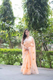 Peach Petal- Embroidered Kota Doria Saree