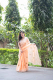 Peach Petal- Embroidered Kota Doria Saree
