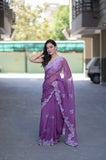 Plum Allure- Embroidered Kota Doria Saree