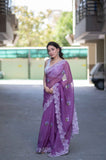 Plum Allure- Embroidered Kota Doria Saree