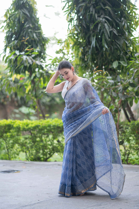 Powder Sky- Blue Kota Doria Saree