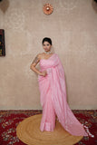 Padmaja- Pink Silk Linen Saree