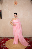 Padmaja- Pink Silk Linen Saree