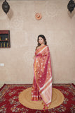 Pink Glow- Pink Zari Linen Saree