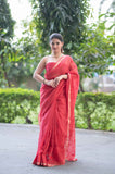 Ruby Glow- Red Kota Doria Saree