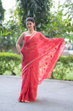 Ruby Glow- Red Kota Doria Saree
