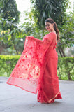 Ruby Glow- Red Kota Doria Saree