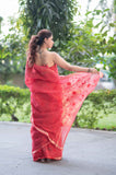 Ruby Glow- Red Kota Doria Saree