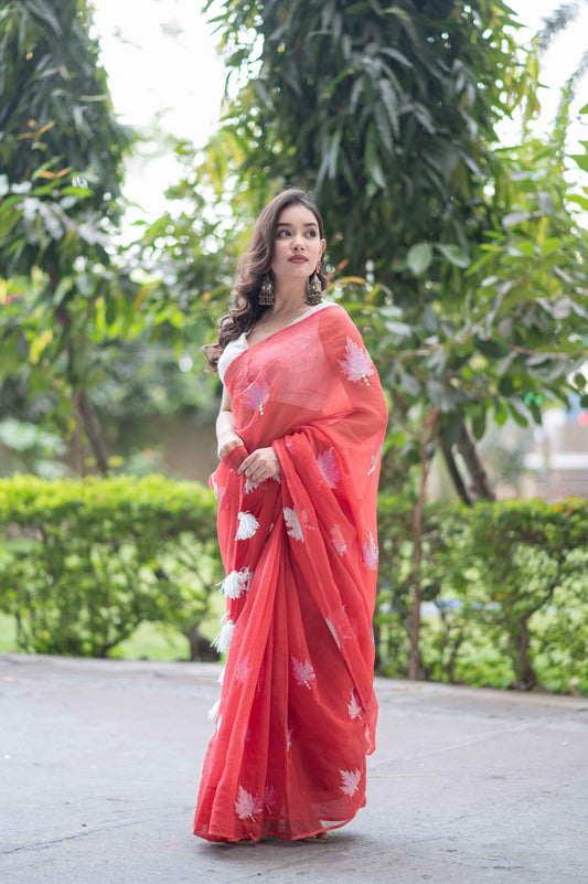 Ruby Vein- Red Kota Doria Saree