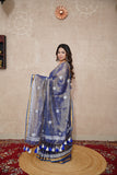 Rajvi- Blue Zari Linen Saree