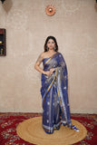 Rajvi- Blue Zari Linen Saree