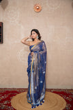 Rajvi- Blue Zari Linen Saree