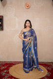 Rajvi- Blue Zari Linen Saree